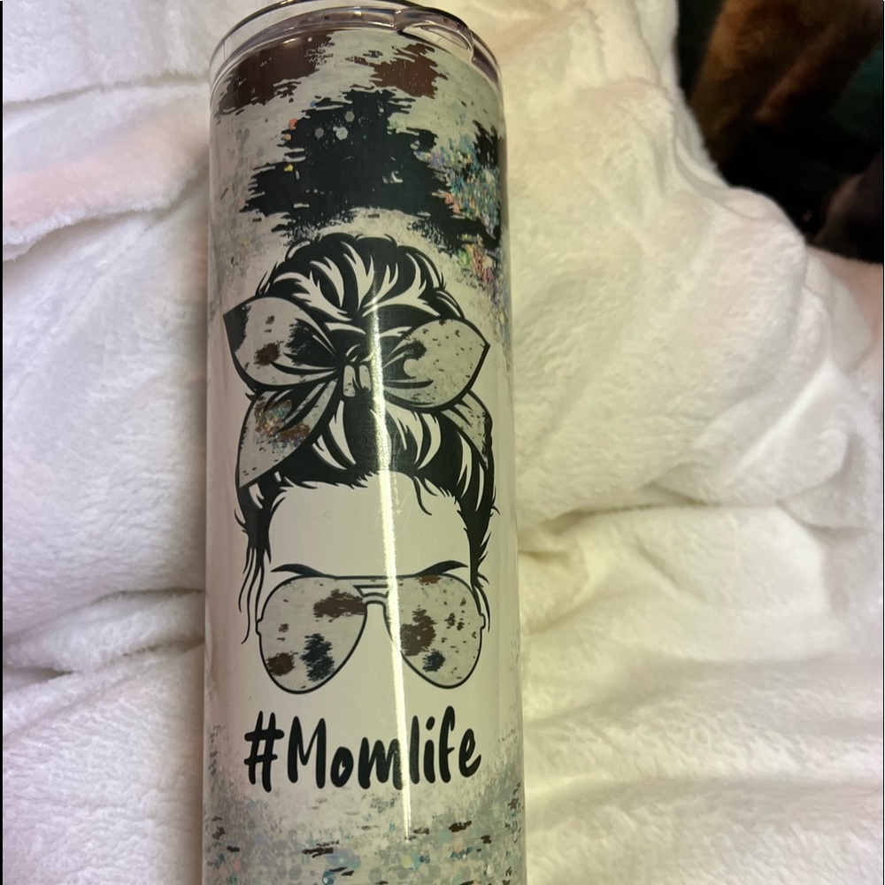 20 oz cow print mom life tumbler